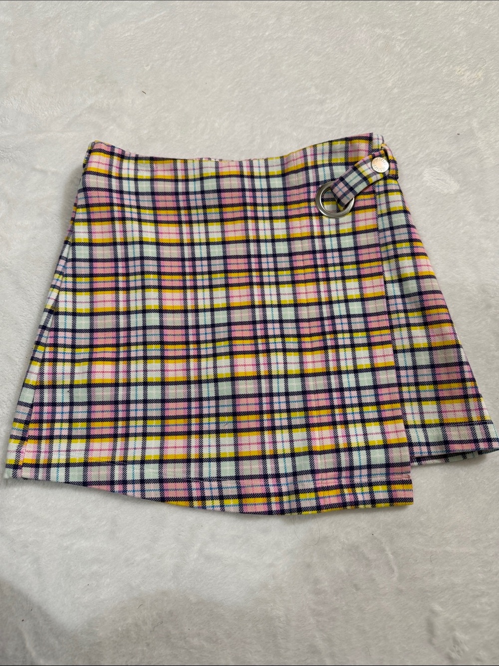 NWOT Justice pink and yellow plaid wrap style skort size 8